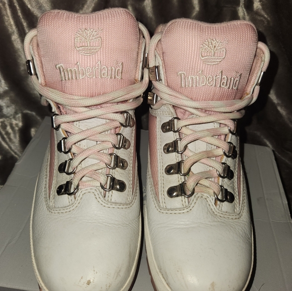 8M VNTG  Timberland Boots Pink White,Y2K, Designer,Leather,Princess,Outdoor - Picture 4 of 9